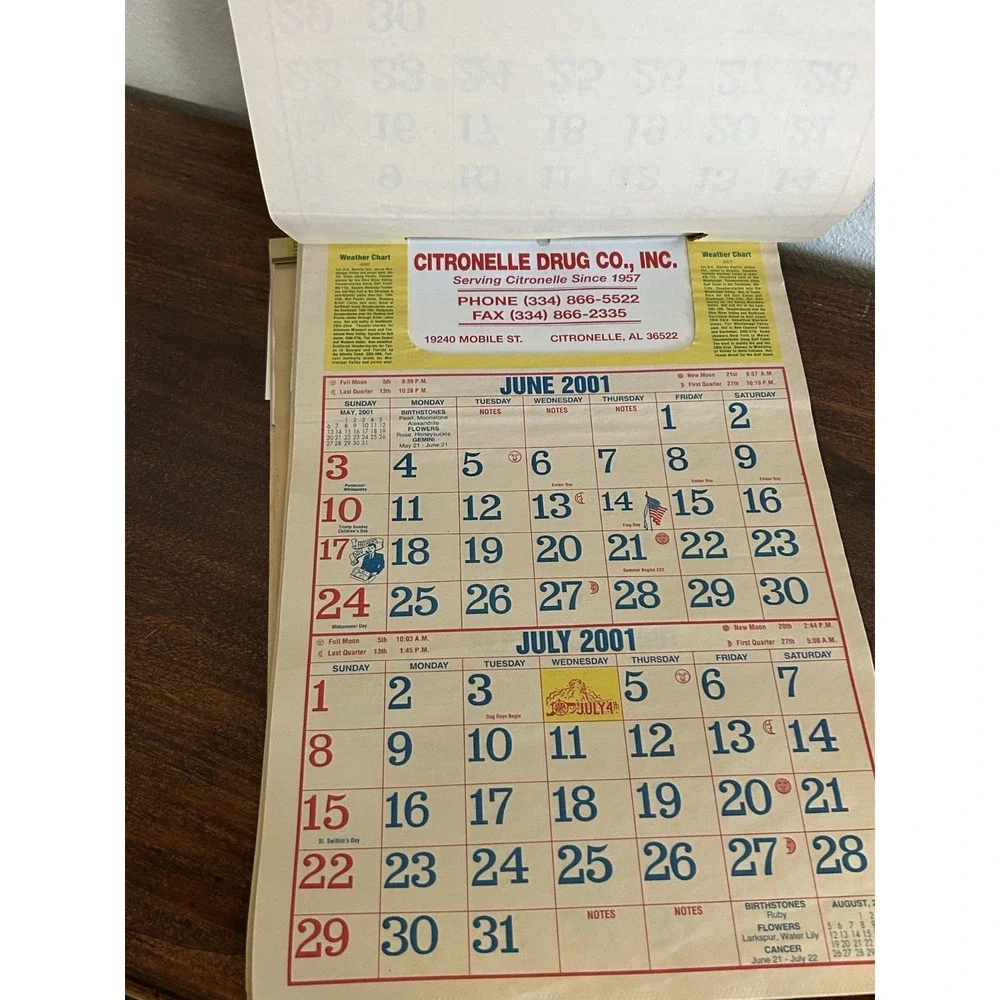 Vintage Citronelle Drugs‎ Store Pharmacy Advertising Calendar Mobile AL  2001